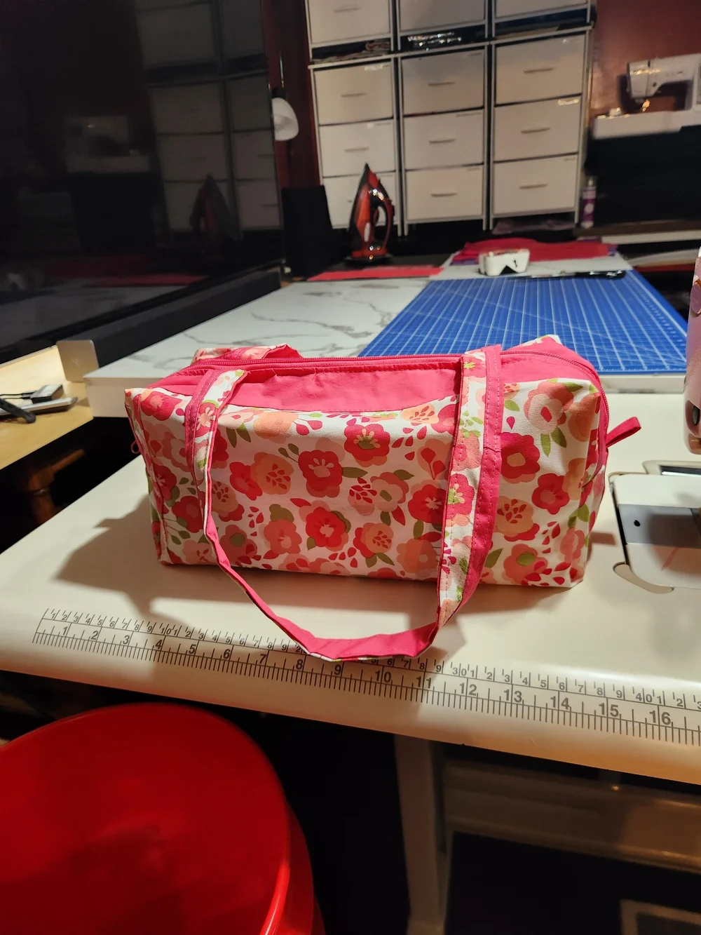 Pink Floral Cosmetic Bag with Carry Handles - Unbranded